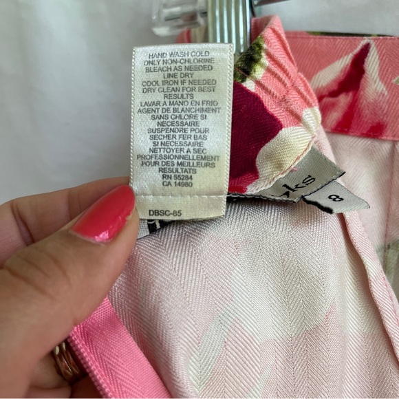 David Brooks Petites 100% Silk Skirt set Pink salmon Hawaiian floral print, Sz 8 - Picture 8 of 8